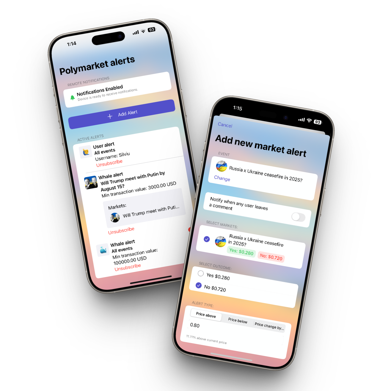 Screenshots of polymarket app