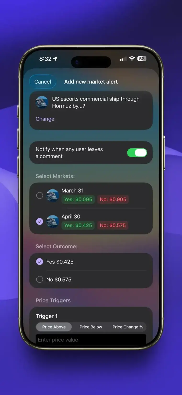 Add market alert screenshot